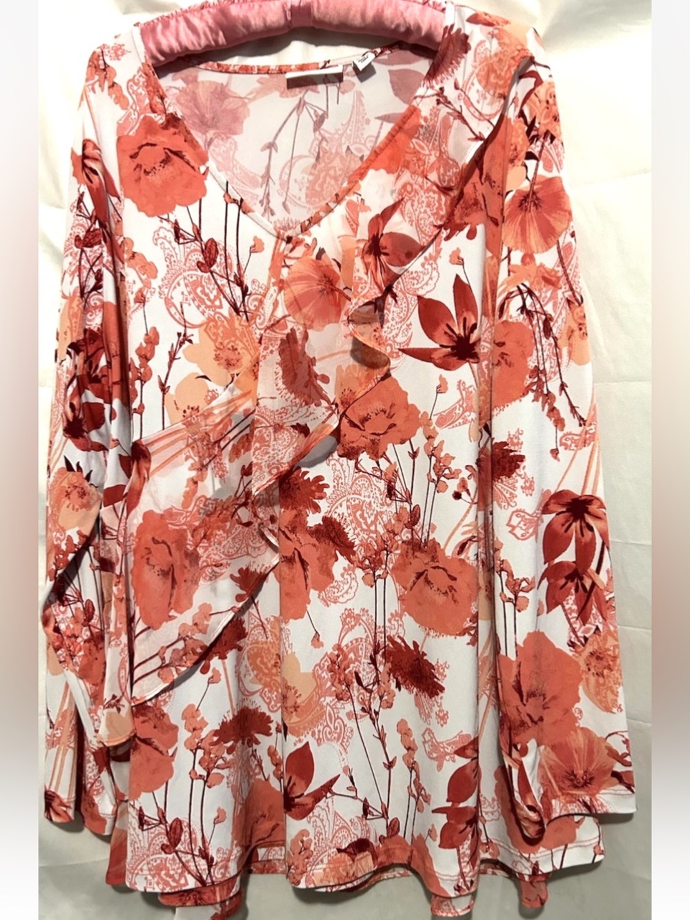 Susan Graver Top 1X Cute Floral Print Stretch Knit Popover Casual Shirt Blouse